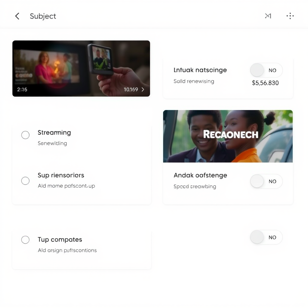 Clean interface displaying various subscription services with renewal dates, payment amounts and toggle switches for streaming, software and membership services